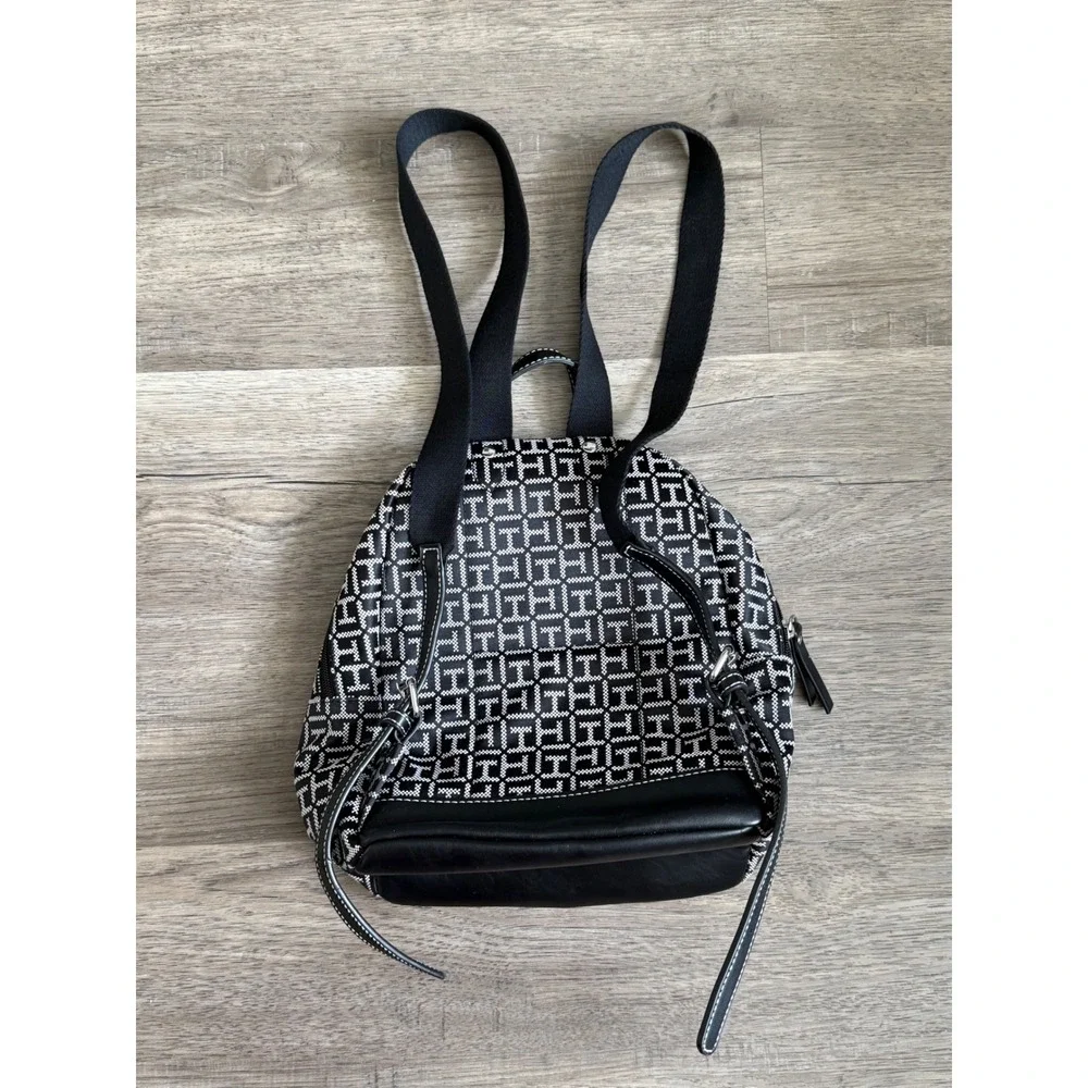 Tommy Hilfiger TH Monogram Mini Backpack Black White Logo Bag Charm
